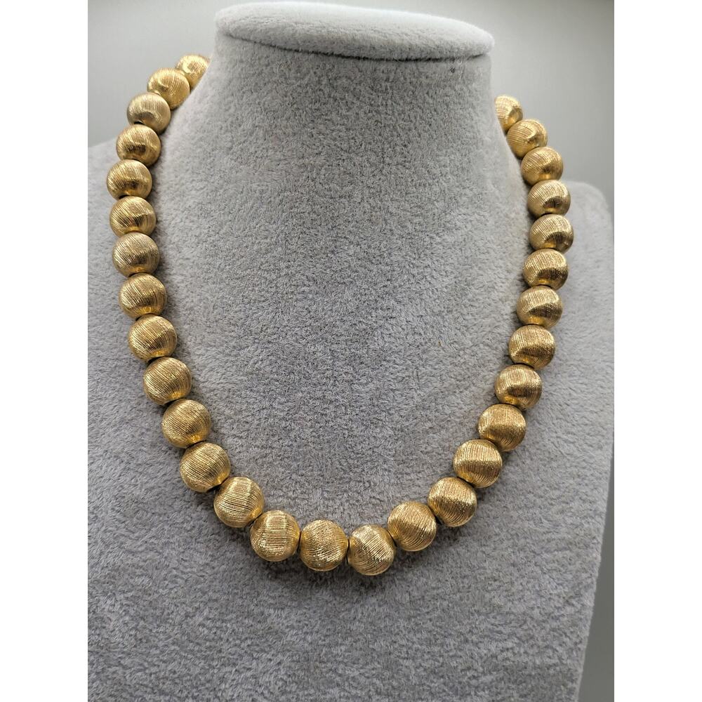 Vintage Monet Gold Tone Textured Bead Necklace 10.5mm Classic 1960s Choker